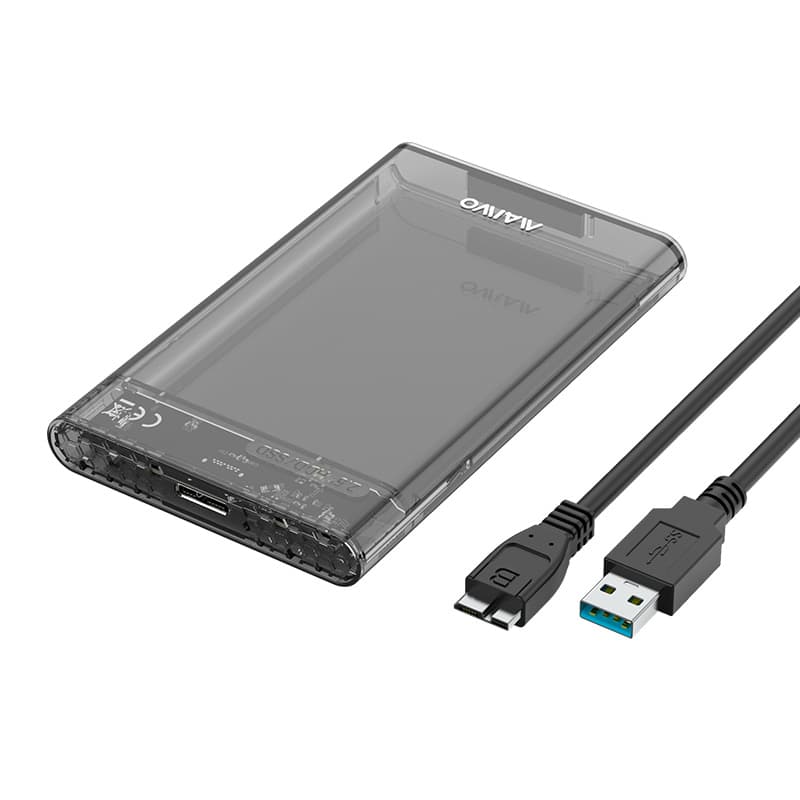 Кишеня Maiwo зовн.для 2.5" SATA/SSD HDD - USB3.0, безгвинт.засувне кріпл. пласт.прозора чорна