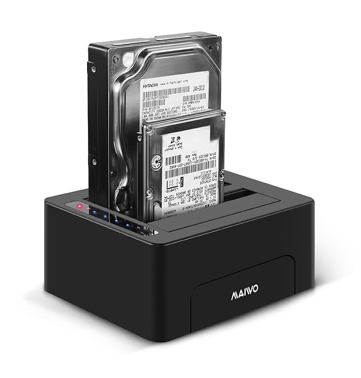 Док-станція Maiwo клонір. для 2*HDD 2,5"/3,5" SATA/SSD через USB3.0 безгвинтіве кріпл. пластик чорна