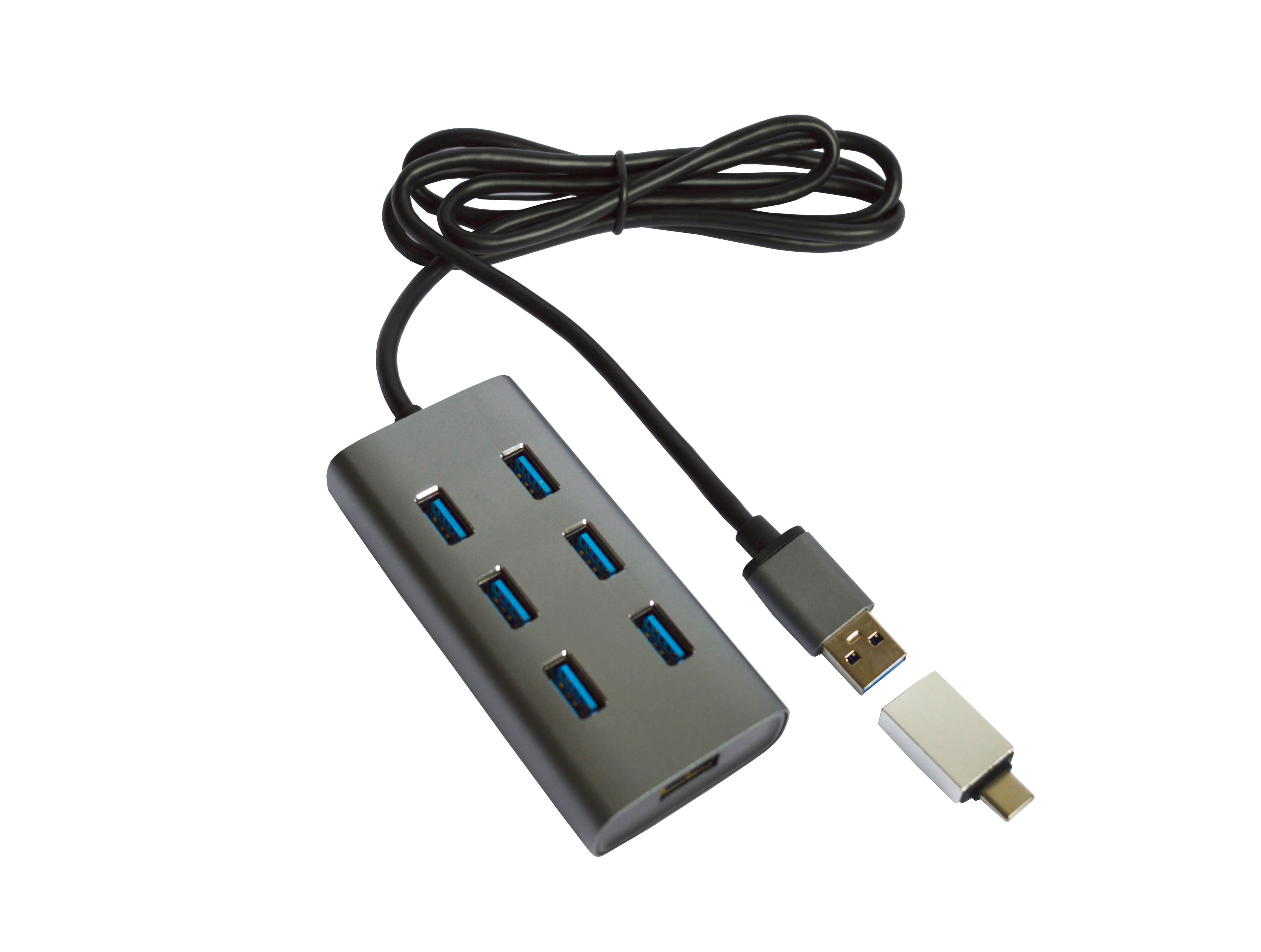 Хаб Maiwo USB 3.0 Type-A / Type-C to 7х USB3.0-порта, кабель 100 см, метал, без БП, серый