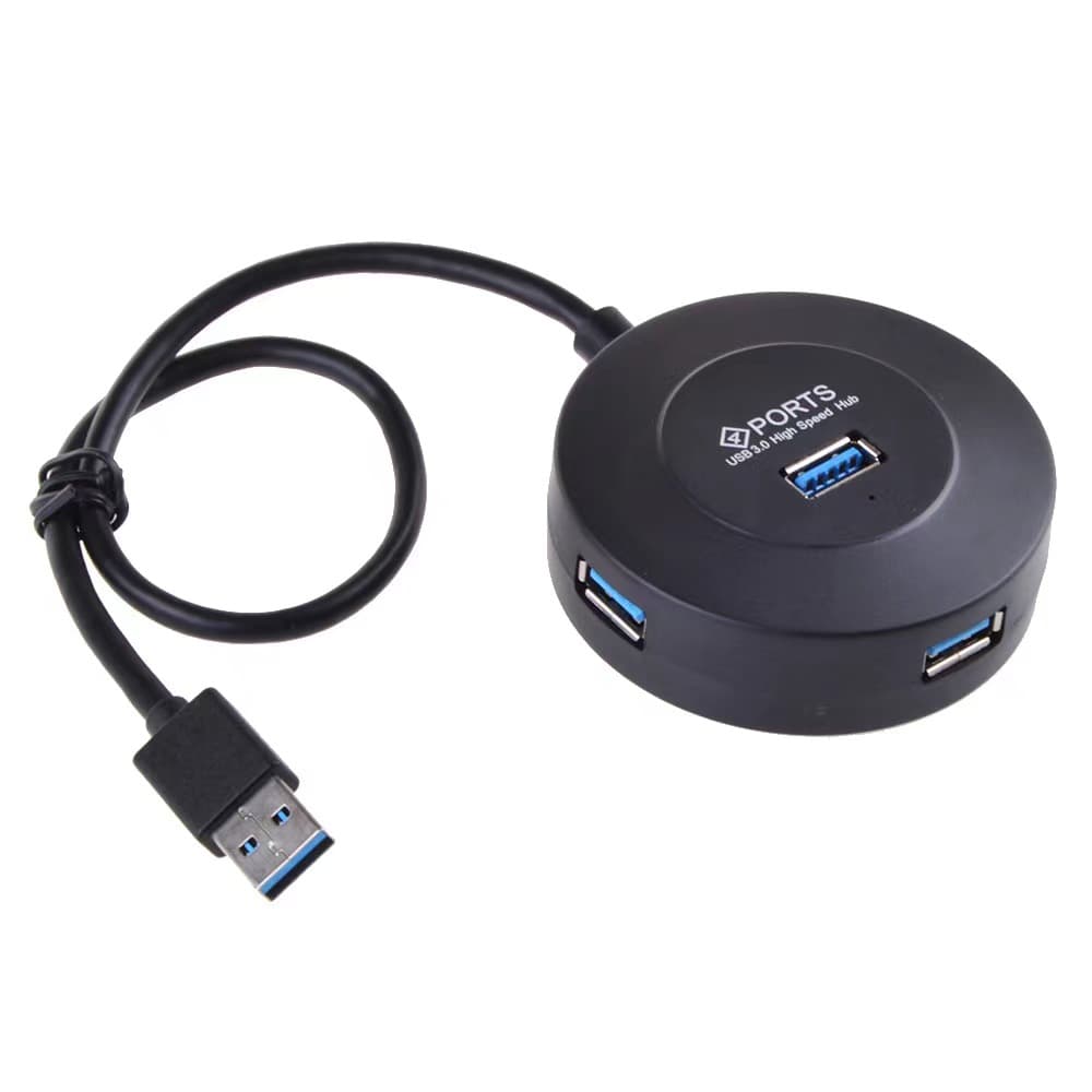 Хаб Maiwo USB Type-A to 4х USB3.0-порта, кабель 30 см, круглый, пластик, без БП, черный