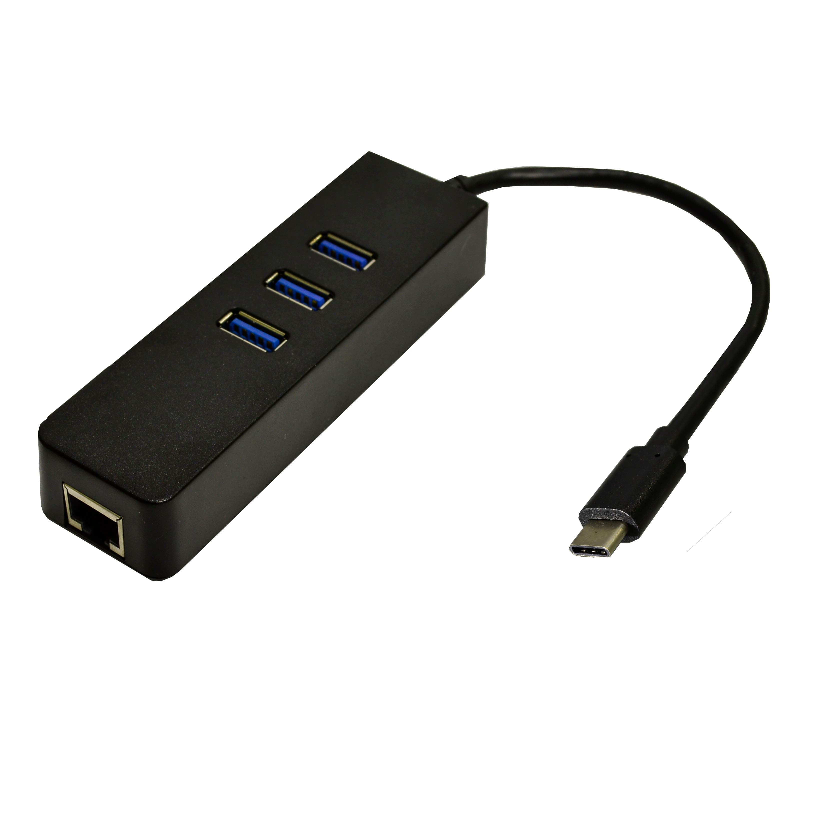 Адаптер Dynamode USB 3.1 Type-C - RJ45 Gigabit Lan, 3*USB 3.0-порти, Win7/8/10, Mac OS X, чорний