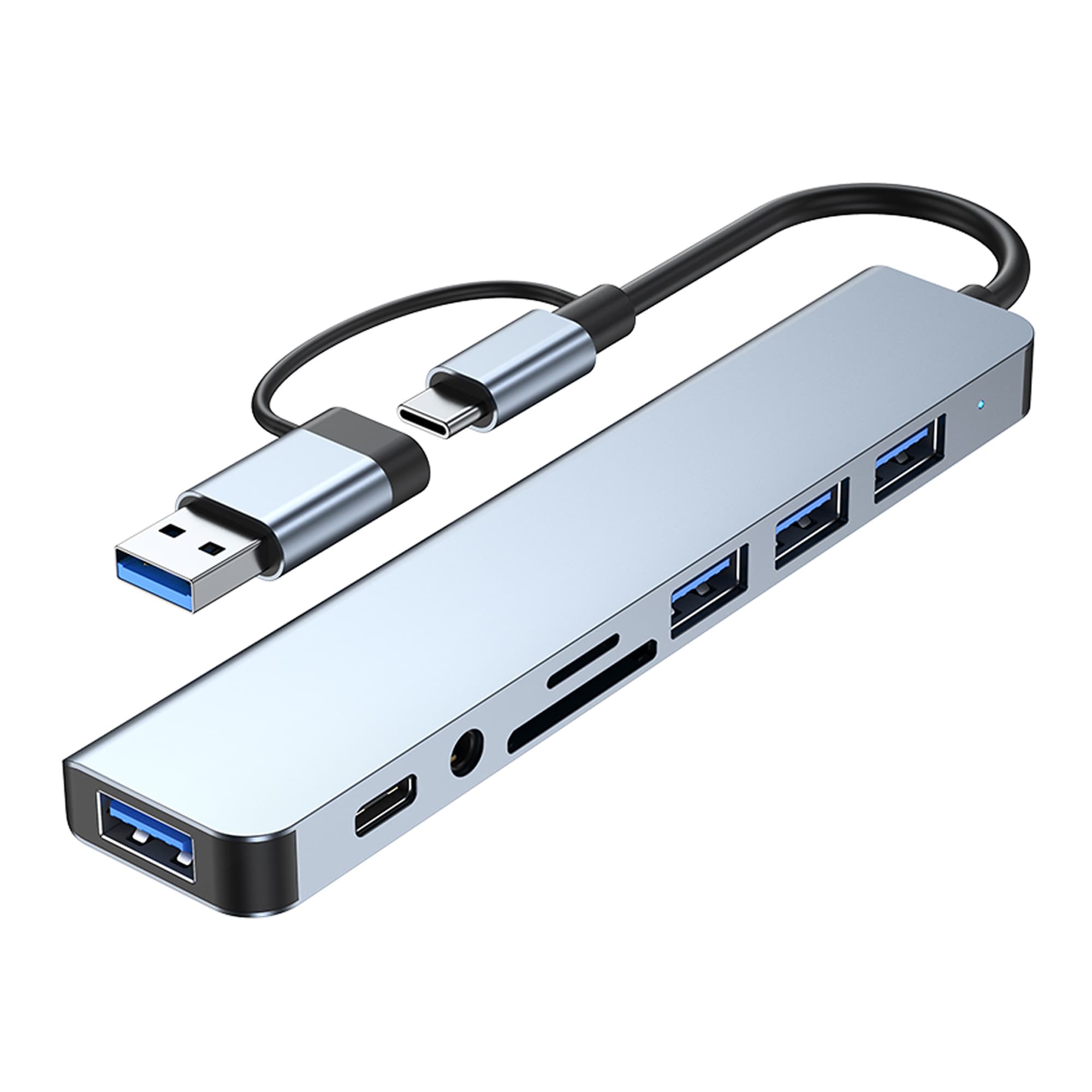 Адаптер Dynamode 8-в-1 USB-Type-C/ A to 1xType-C 2.0, 1хUSB3.0, 3хUSB2.0, 1*3.5MM audio, SD/MicroSD