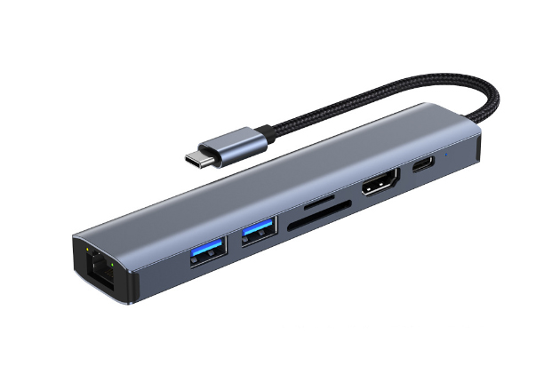 Адаптер Dynamode 7-в-1 USB-C to HDTV 4K/30Hz, 2хUSB3.0, RJ45, USB Type-C PD 100W Female, SD/MicroSD 