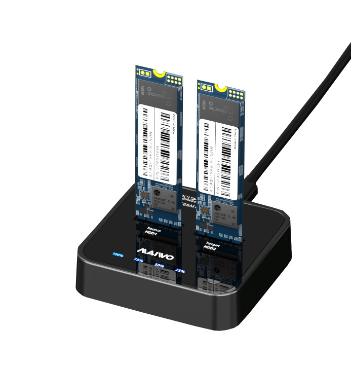 Док-станція Maiwo клонір. для 2*NVMe M.2 SSD Key M/B+M через USB 3.1 Gen2 Type-C безгвинтова пластик