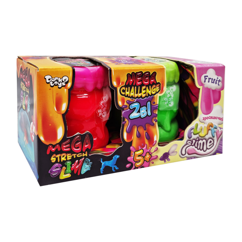 Вязкая масса "2 в 1 "Mega Stretch Slime" и "Fluffy Slime" FLS-03-01U укр Розово-зеленый