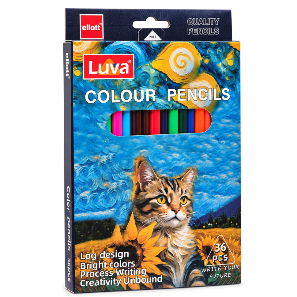 Набор цветных карандашей "Котик" Ellott 7013-36 треугольные, 36 цветов
