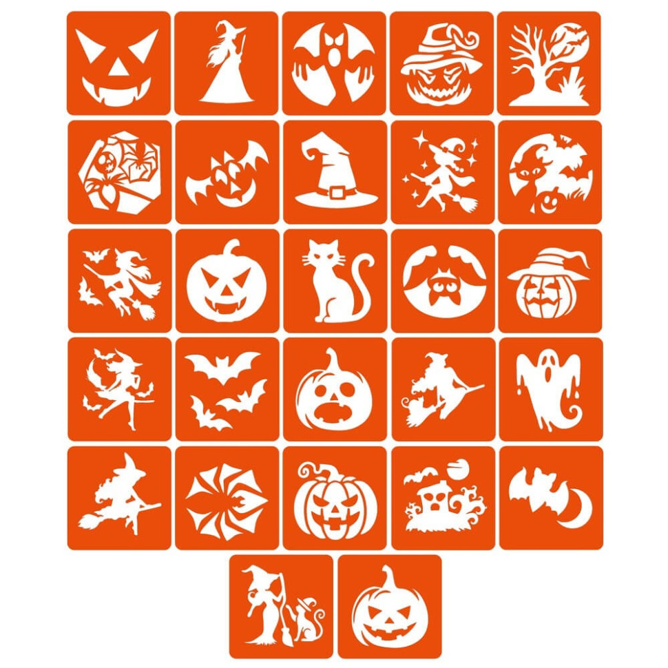 Набор трафаретов для био-тату "Хэллоуин №2" Hallowween-2-27, 27 трафаретов 5х5 см