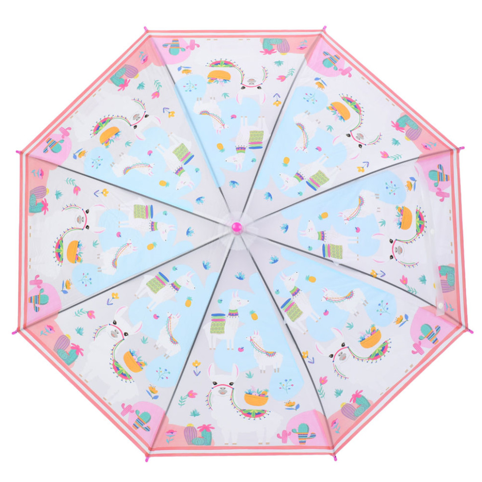 Детский зонтик "Веселая Лама" MK 5790(Pink) длина 65 см, трость 60 см, диаметр 84 см, спица 48 см