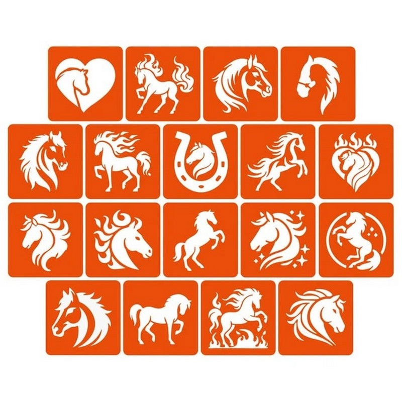 Набор трафаретов для био-тату "Лошади" horses_5x5_18_1, 5х5 см