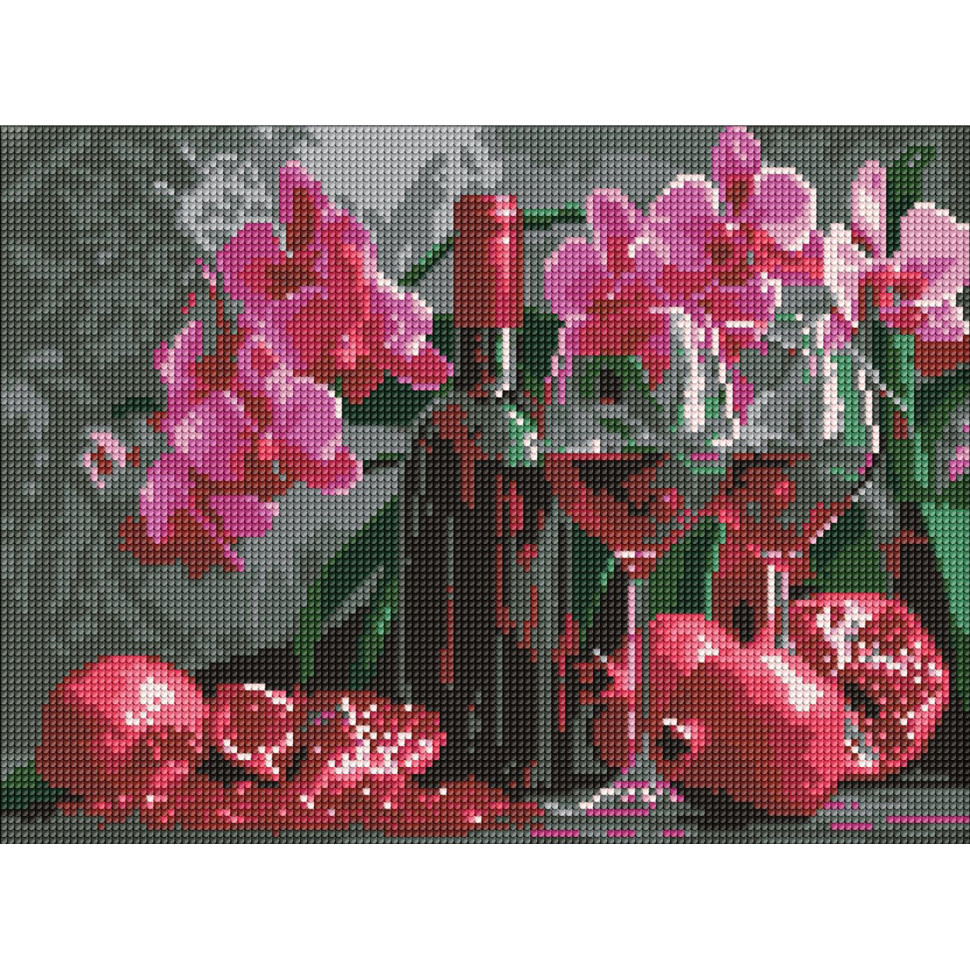Алмазная мозаика "Вино и орхидеи" AMO8118, 30х40 см