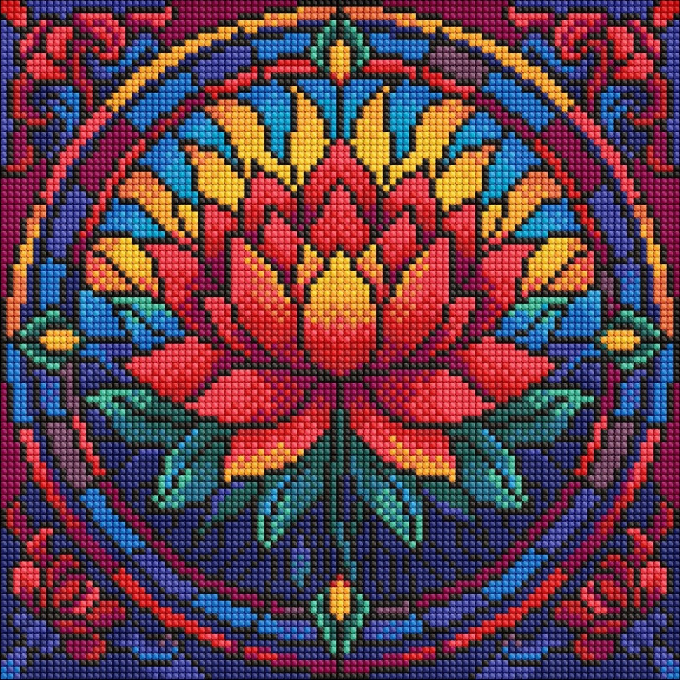 Алмазная мозаика "Витраж. Лотос" ©art_selena_ua AMO8330, 30х30 см 
