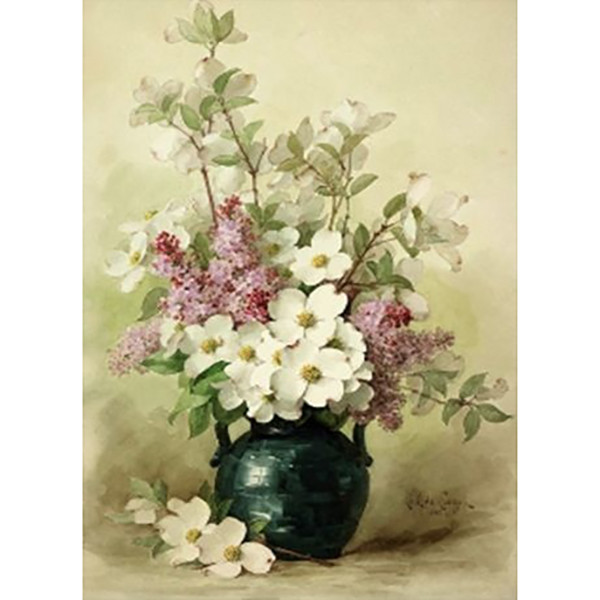Алмазная мозаика "Сирень и кизил в голубой вазе" 189728, 20×30 см