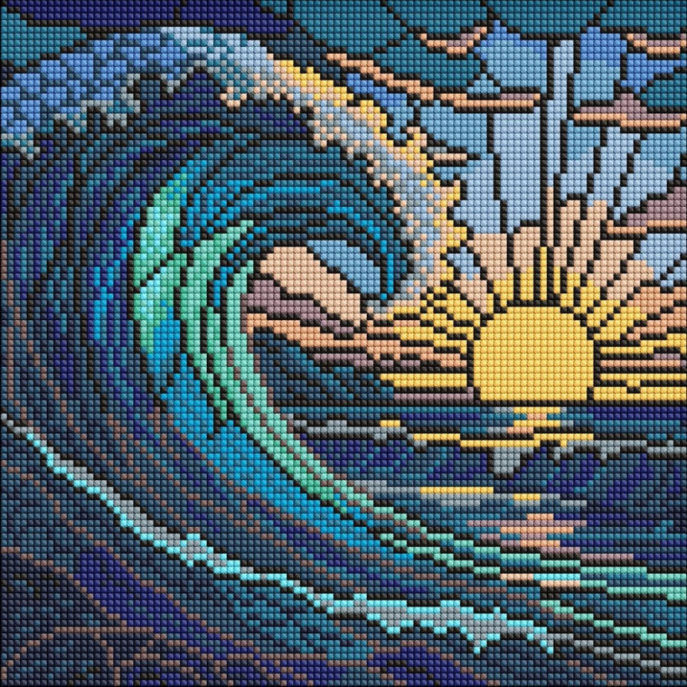 Алмазная мозаика "Витраж. Волна" ©art_selena_ua AMO8320, 30х30 см 