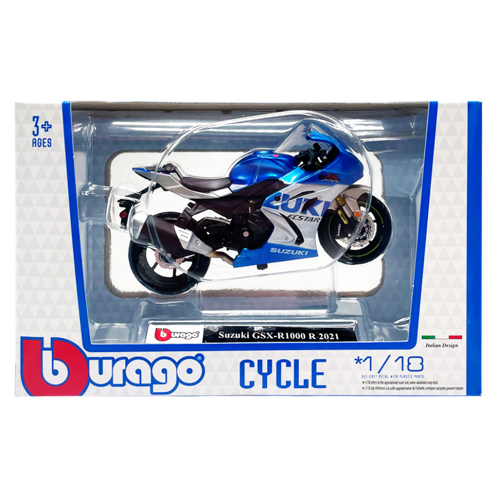 Детская модель Мотоцикла "Suzuki GSX-R1000 R 2021" Bburago 18-51030-13 масштаб 1:18