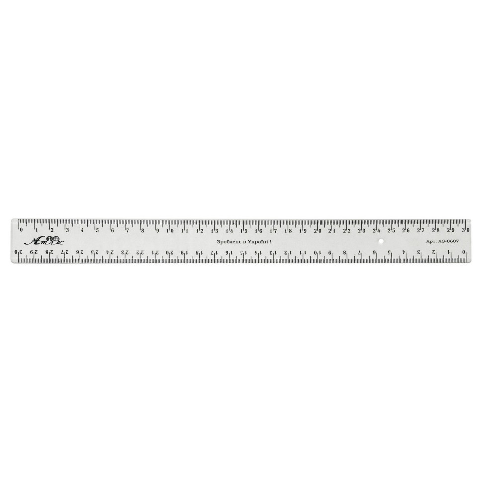 Классическая линейка AS-0607, К-9090 цвет прозрачный, пластиковая, 30 см