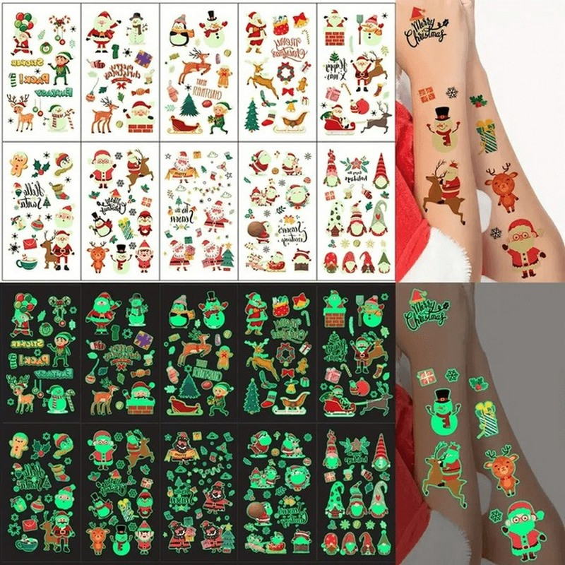 Набор временных тату "Рождество №2" kids-tatto-set10-2-christmass, светящиеся 12 х 7 см  