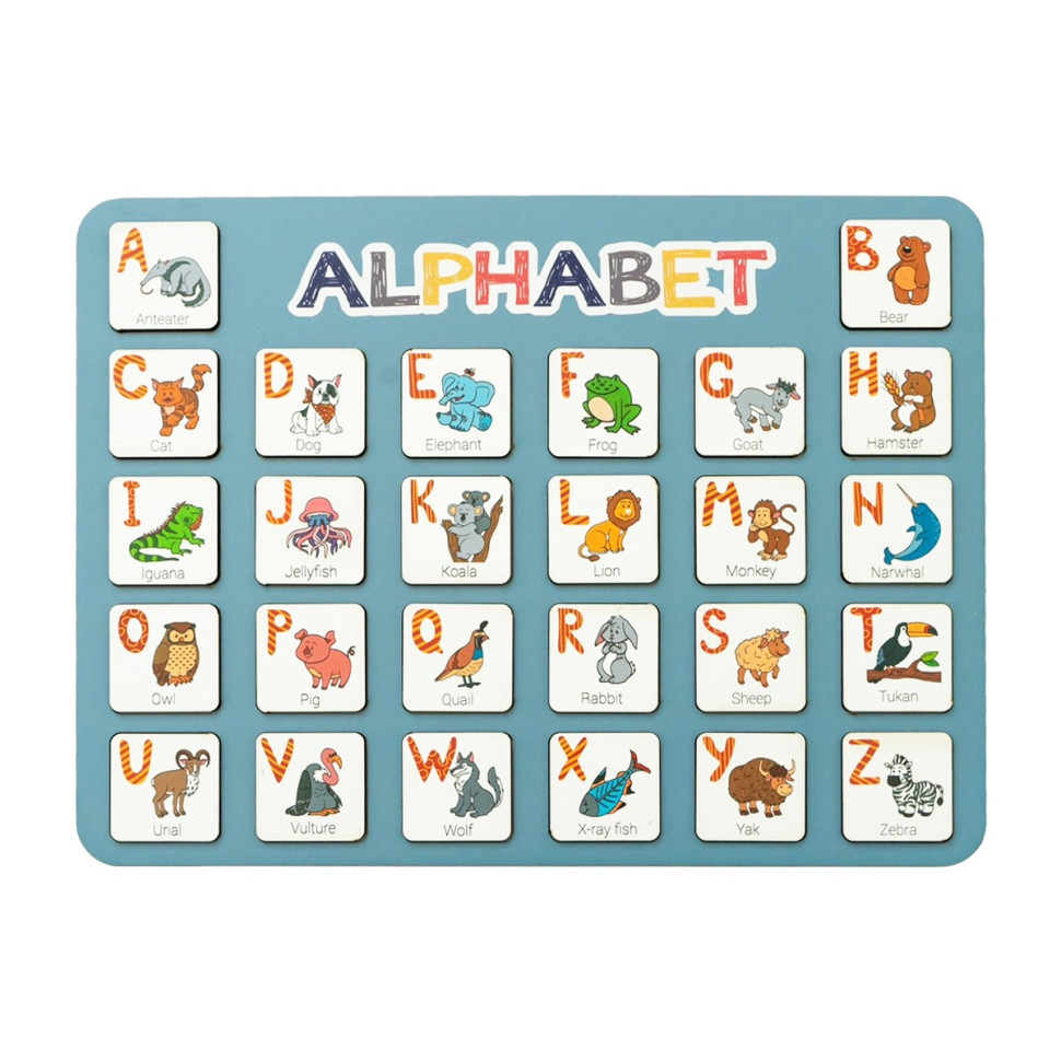 Деревянный алфавит-вкладыш английский "ALPHABET" 3240-03-002 синий 29х39 см