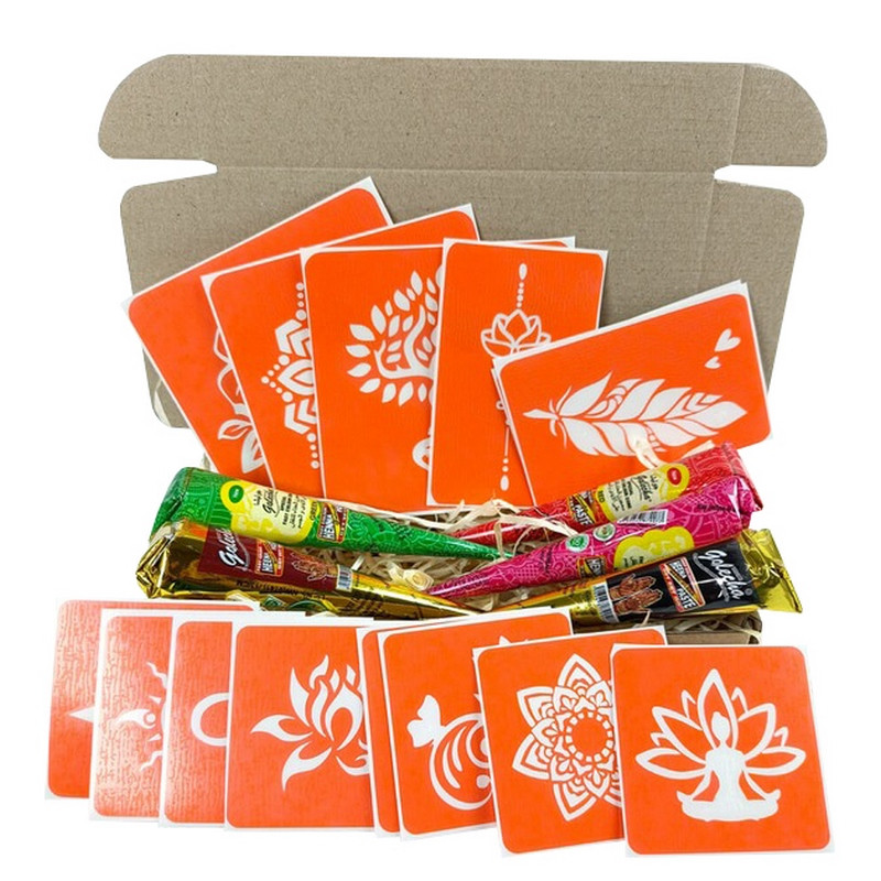 Набор цветной хны с трафаретами для био-тату №4 color-henna-set-04