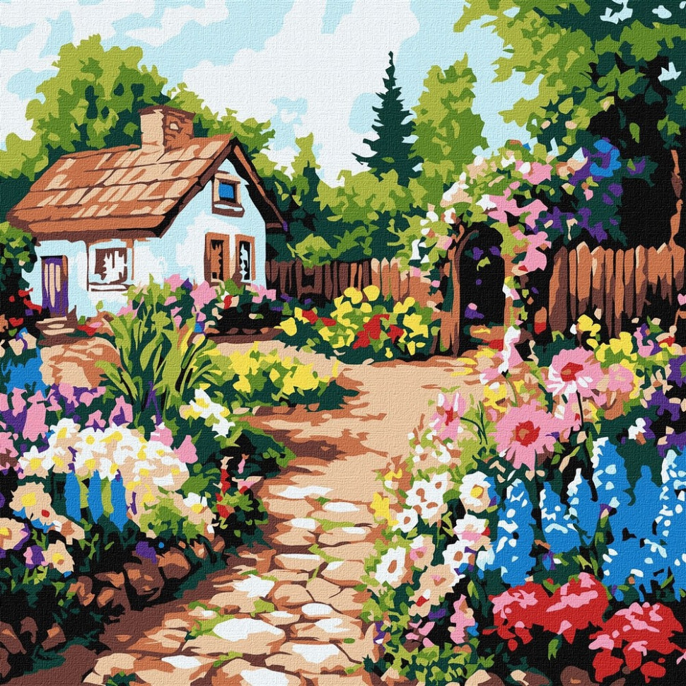 Картина по номерам "Цветы у хижины" ©art_selena_ua KHO6382, 30х30 см