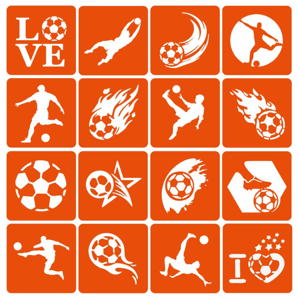 Набор трафаретов для био-тату "Футбол" (football-simple-16) 16 шт, 6х6 см