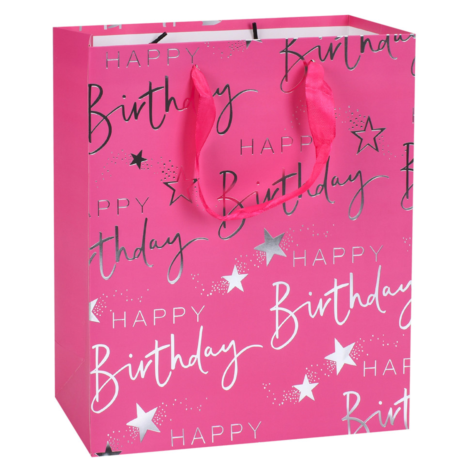 Пакет подарочный Happy Birthday MK 5947-M(Pink) размер 32х25х11 см