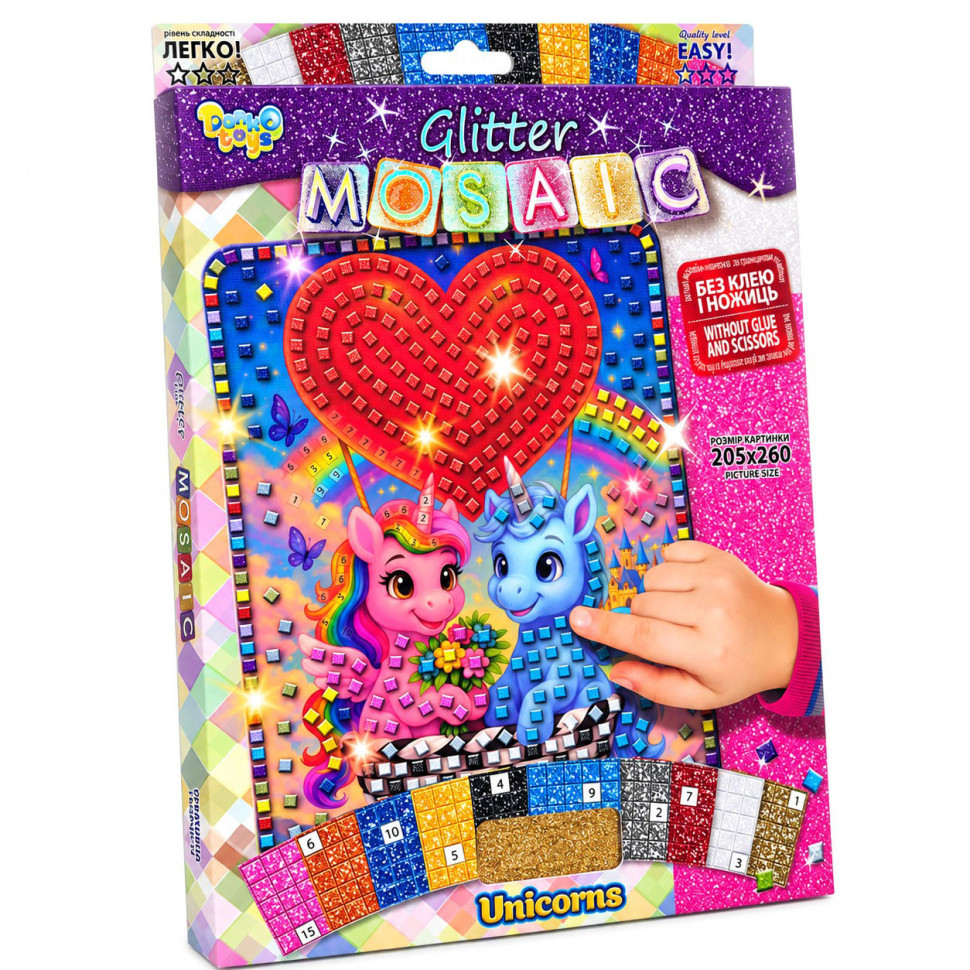 Креативное творчество "Блестящая мозаика Unicorns" БМ-04-02 серии "Glitter Mosaic"